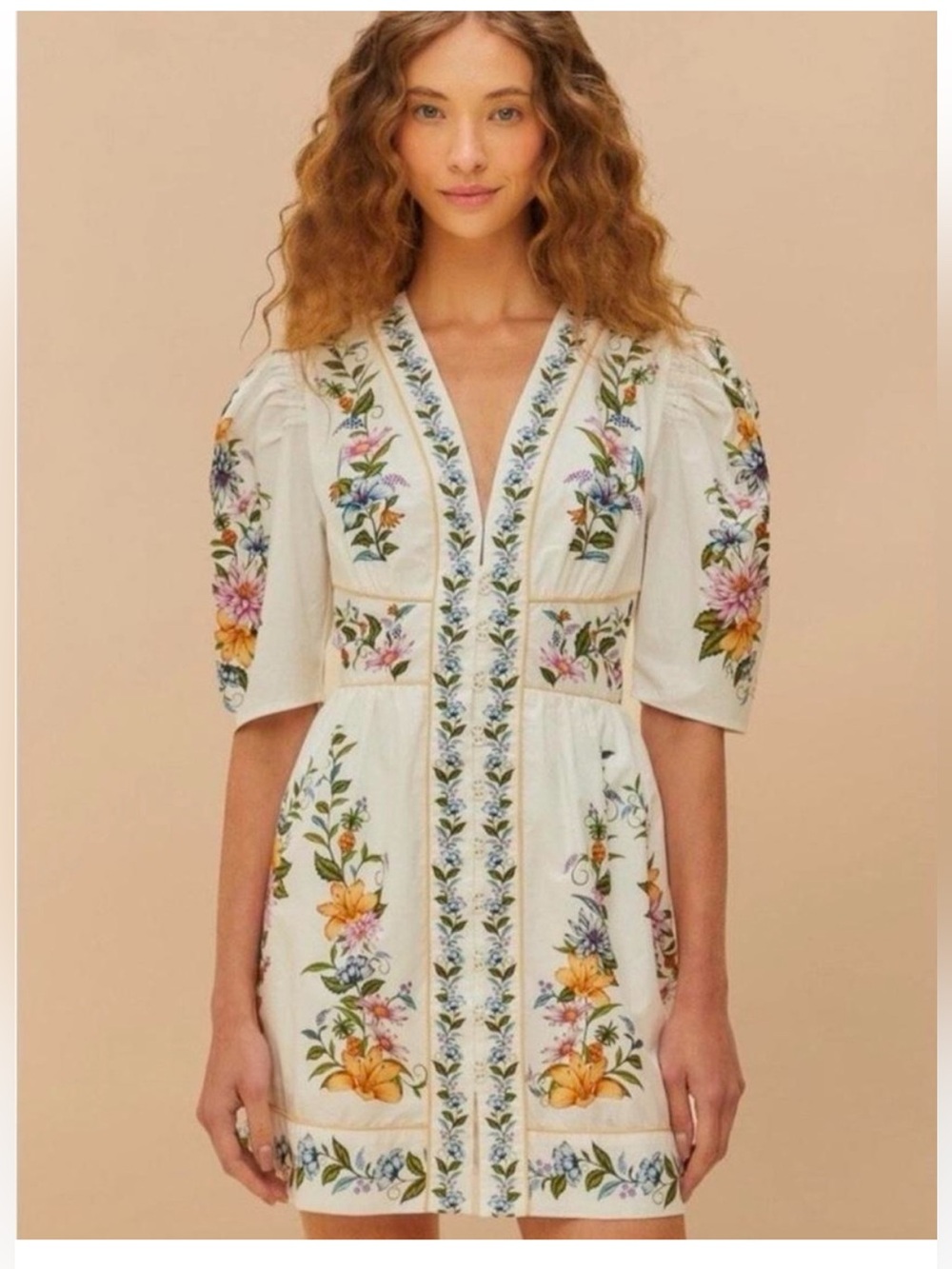 FARM RIO NWT Off-White Sweet Bloom Dreamscape Organic Cotton Mini Dress - Picture 1 of 1